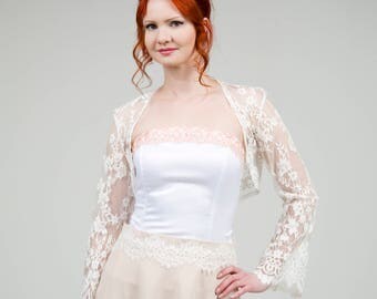 Ivory lace bolero, Ivory wedding shrug, lace bridal coverup, Bridesmaids bolero, Ivory bolero, bridesmaids bolero, lace longsleeve bolero