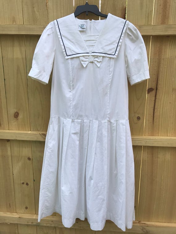 Vintage Laura Ashley White Sailor Collar Drop Waist Dress