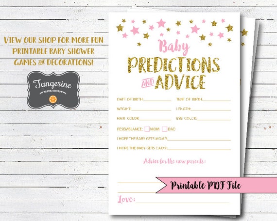 Twinkle Twinkle Little Star Baby Shower Games  Pink and Gold Baby Shower  Baby Predictions 