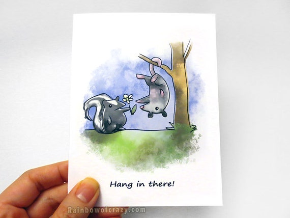 Encouragement Card Skunk Art Possum Print Get Well Soon