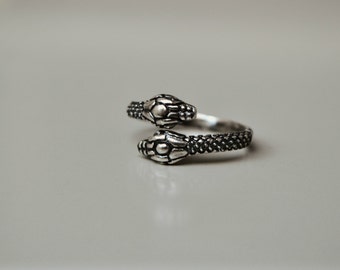 Snake Ring Sterling Silver Ouroboros Serpent Ring, Twin Snake Jewelry for Men and Women Wrap Thumb Ring