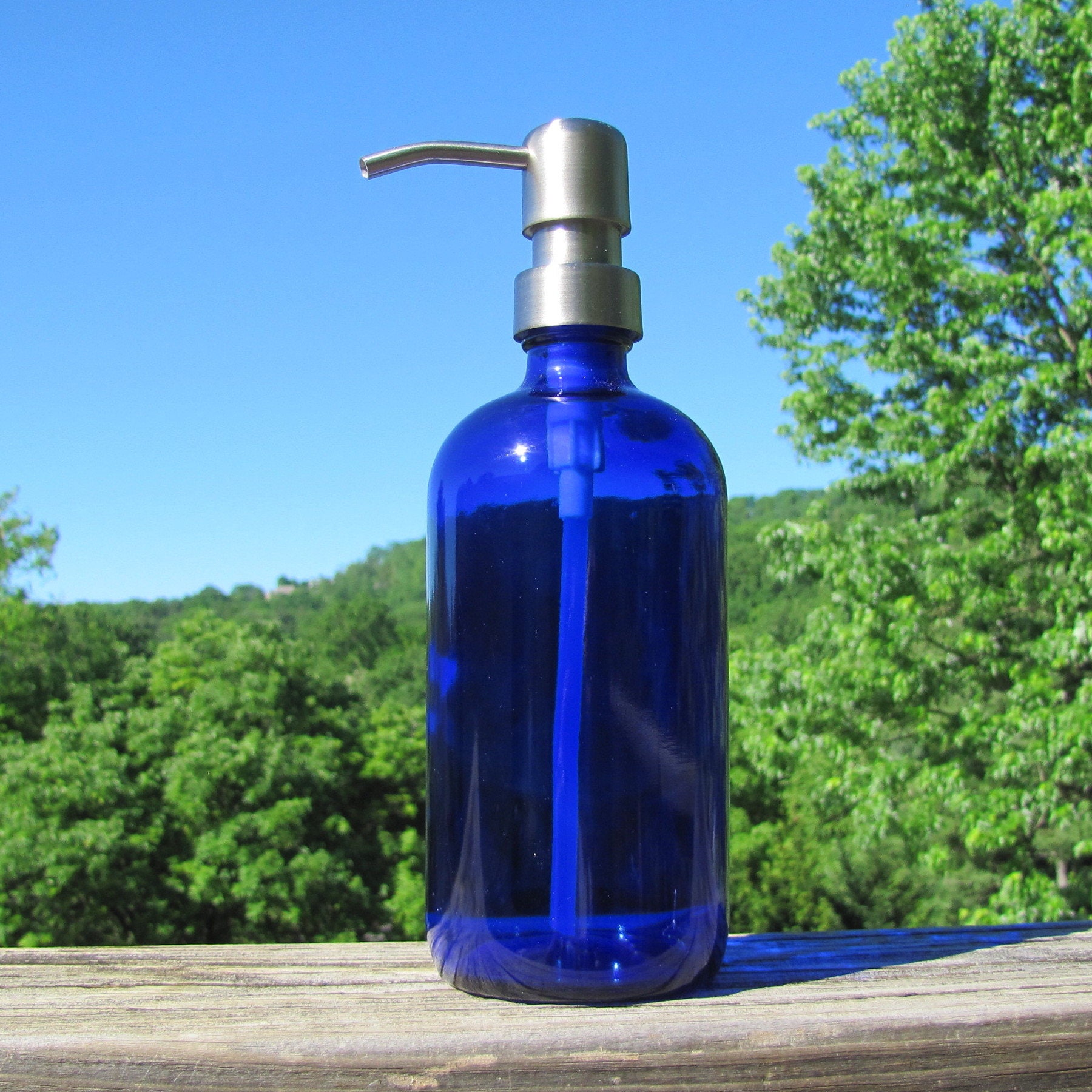 Cobalt Blue 16oz Glass Soap Dispenser with Classic Stainless