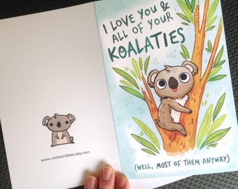 funny koala card, thank you card, anniversary card, valentines day card