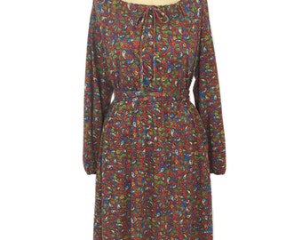 vintage 1970s floral peasant dress / Christine von Lumbe / off shoulder / belted dress / boho bohemian / women's vintage dress / tag size 8