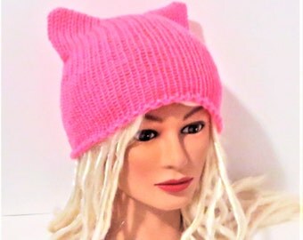 Pretty "N Pink Cat Hat, Knit Kitty Cat Beanie, Unique Gift, Pussycat Hat, cute gifts, Light weight hats, gift for her, birthday gift