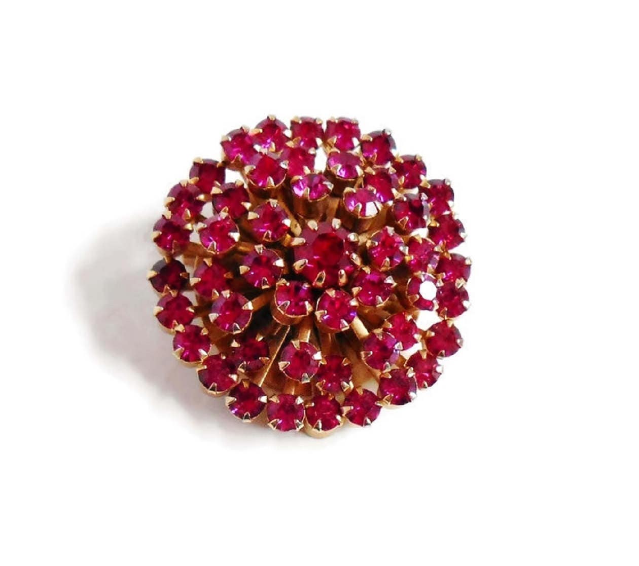 Pink Rhinestone Brooch WEISS Signed Round Gold Collectible