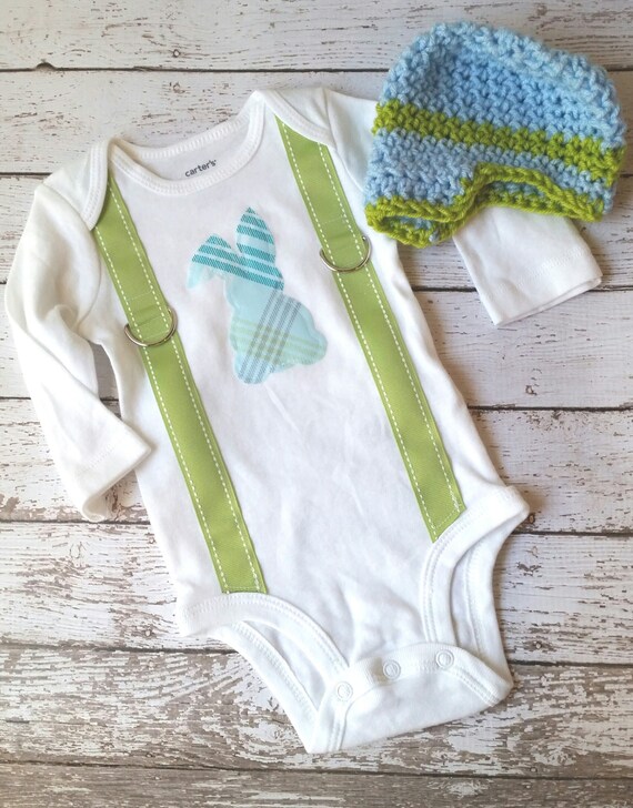 Items similar to Baby Boy Easter Outfit, Bodysuit with Bunny and