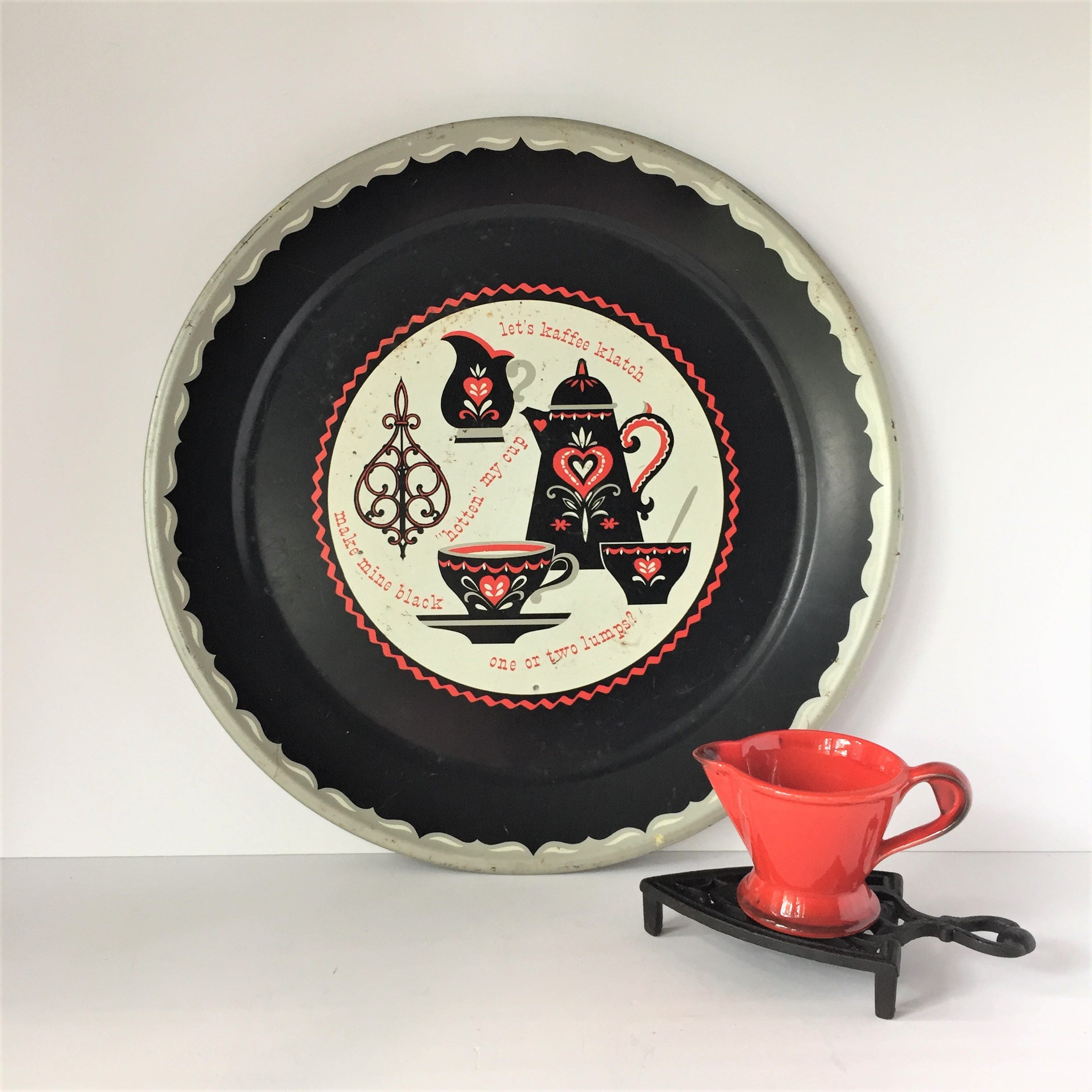 Mid Century Coffee Tray Vintage Metal Tray Large Serving