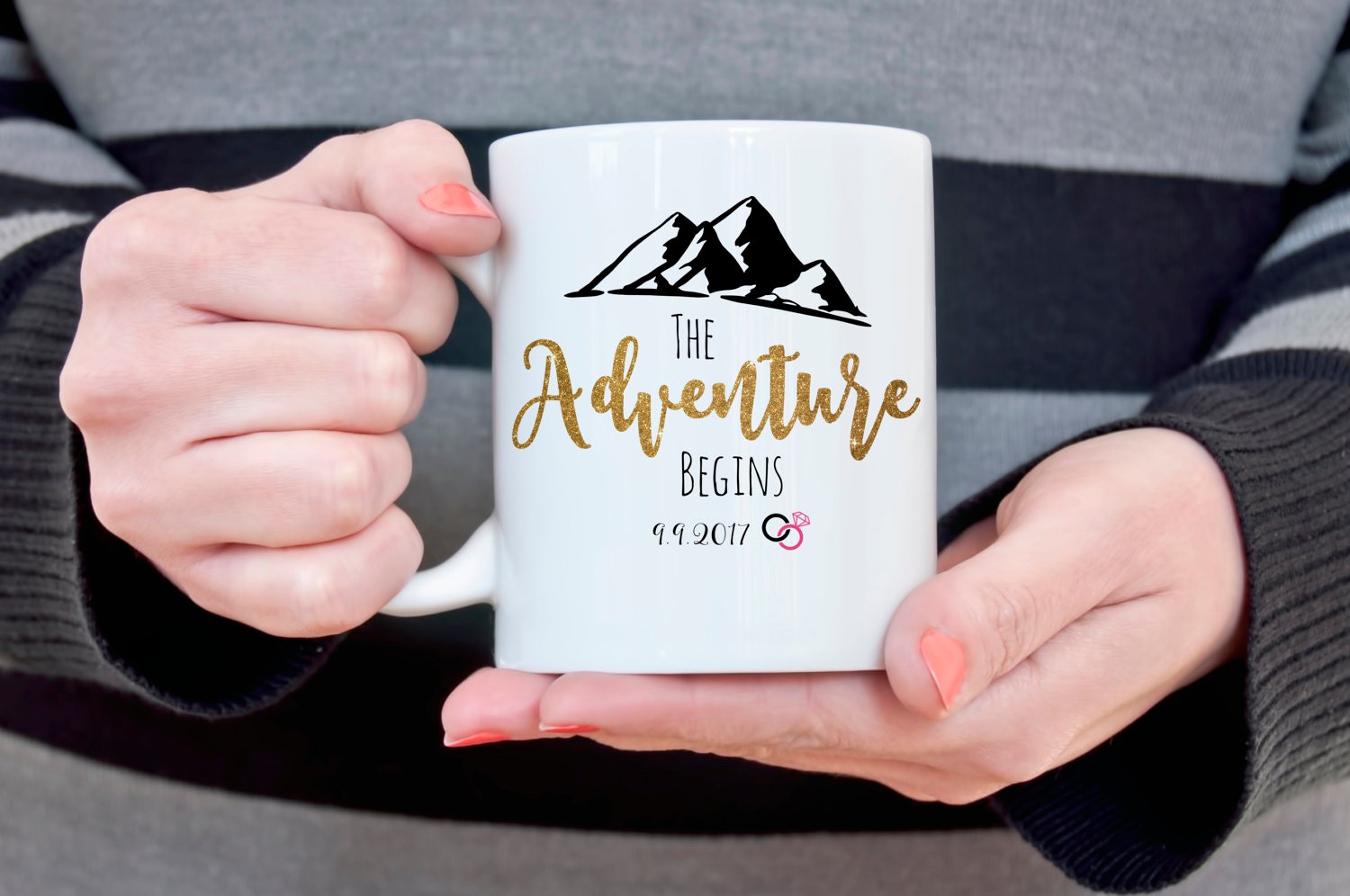 Personalized Wedding Coffee Mug Adventure Begins Customizable Wedding Gift Unique Bridal Shower Gift for Bride Gift for Her Newlywed Gift