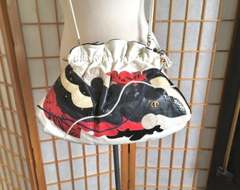 Vintage 80s Carlo Fioro Designer Handbag of Off White Leather with Exotic Snakeskin Patchwork