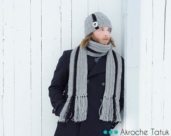 Frontenak kit. Gray crochet hat ans scarf for men (made to order)