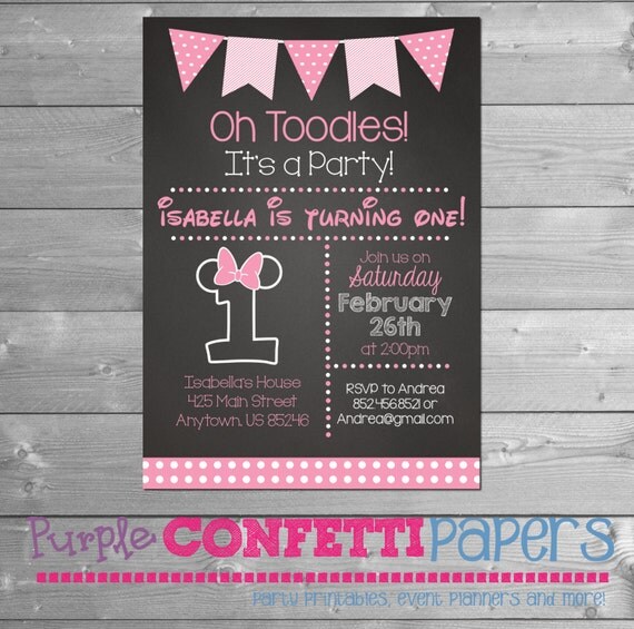 Minnie Mouse birthday invitation, Minnie Birthday Invitation, Minnie Mouse First Birthday, Number 1, Chalkboard, Minnie Printable Invitation Il_570xn