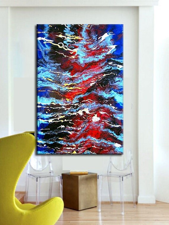 Colorful Abstract Metal Art Print Cobalt Blue Red Turquoise