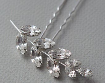 Bridal Leaf Hair Pin, Wedding Hair pin, Silver Bridal Hair Pin, Bridal Accessories, Rhinestone Leaf Hairpin ~TP-2819