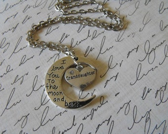 Granddaughter Necklace I Love You to the Moon and Back Necklace, Granddaughter Moon & Back Love Jewelry,Grandaughter Gift Birthstone Option