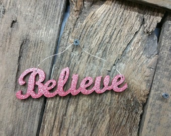 Christmas Ornament, Christmas Tree Sign, Tree Ornaments, BELIEVE, Ornaments, Wood Sign Decor, Wood Word Sign, Christmas Decor