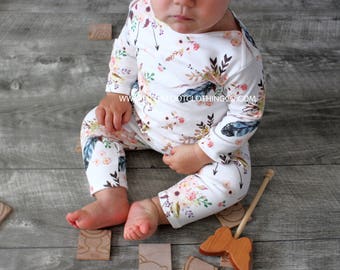 Baby girl romper, baby girl clothes, organic romper, organic baby clothes, boho clothing, boho romper, boho flowers, infant clothing