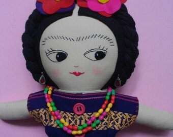 FRIDA KAHLO DOLL - Handmade ragdoll Ooak Art Doll Mexican cloth doll - Made to Order