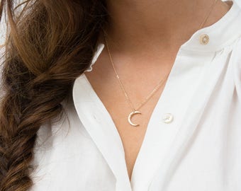 Delicate Moon Necklace • Simple, Dainty Crescent Moon Necklace • 14k Gold Fill, Sterling Silver, Rose Gold Fill • Layered Long • LN116_V