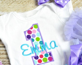 Purple First (1st) Birthday Outfit - First birthday outfit, birthday cake smash shirt for baby girls! Baby girl first birthday outfit!