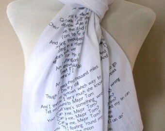David Bowie Scarf. Musical scarf with 'Space Oddity' print. Poetry scarf.