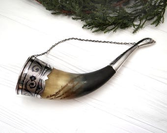 Sterling silver viking drinking horn mug birthday gift for men fathers day gift husband gift boyfriend gift viking horn cup celtic valhalla