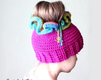 Messy Bun Crochet Hat Pattern, Crochet Ponytail Hat Pattern, Crochet Hat Ponytail Pattern, Ponytail Beanie Pattern, Bun Hat Pattern