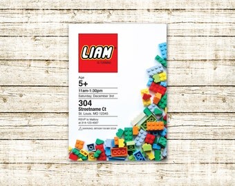 Lego Birthday Invitation, Custom made, digital pdf or jpg, 5x7"