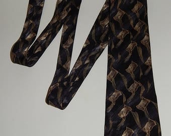 56" Albert Nipon Silk Black Gray Gold Mens Necktie Neck Tie