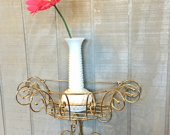Vintage Gold Metal Wall Shelf, Hollywood Regency Gold Metal Shelf