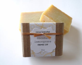 Handmade Coconut Lemongrass Soap, Cold Process Soap, Vegan Soap 4.5oz