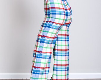1970s Plaid Wide Leg Bell Bottom Wranglers - S