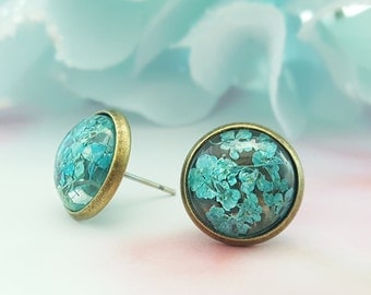 Blue Flower Studs, Aquamarine Earrings, Light Blue Studs, Dried Blue Flower Earring, Blue Queen Annes Lace, Daughter Gift, Girlfriend, E6507