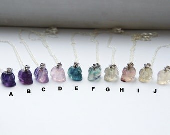 Mini rainbow fluorite skull necklace hexagonal point gemstone flourite cranium carved stone