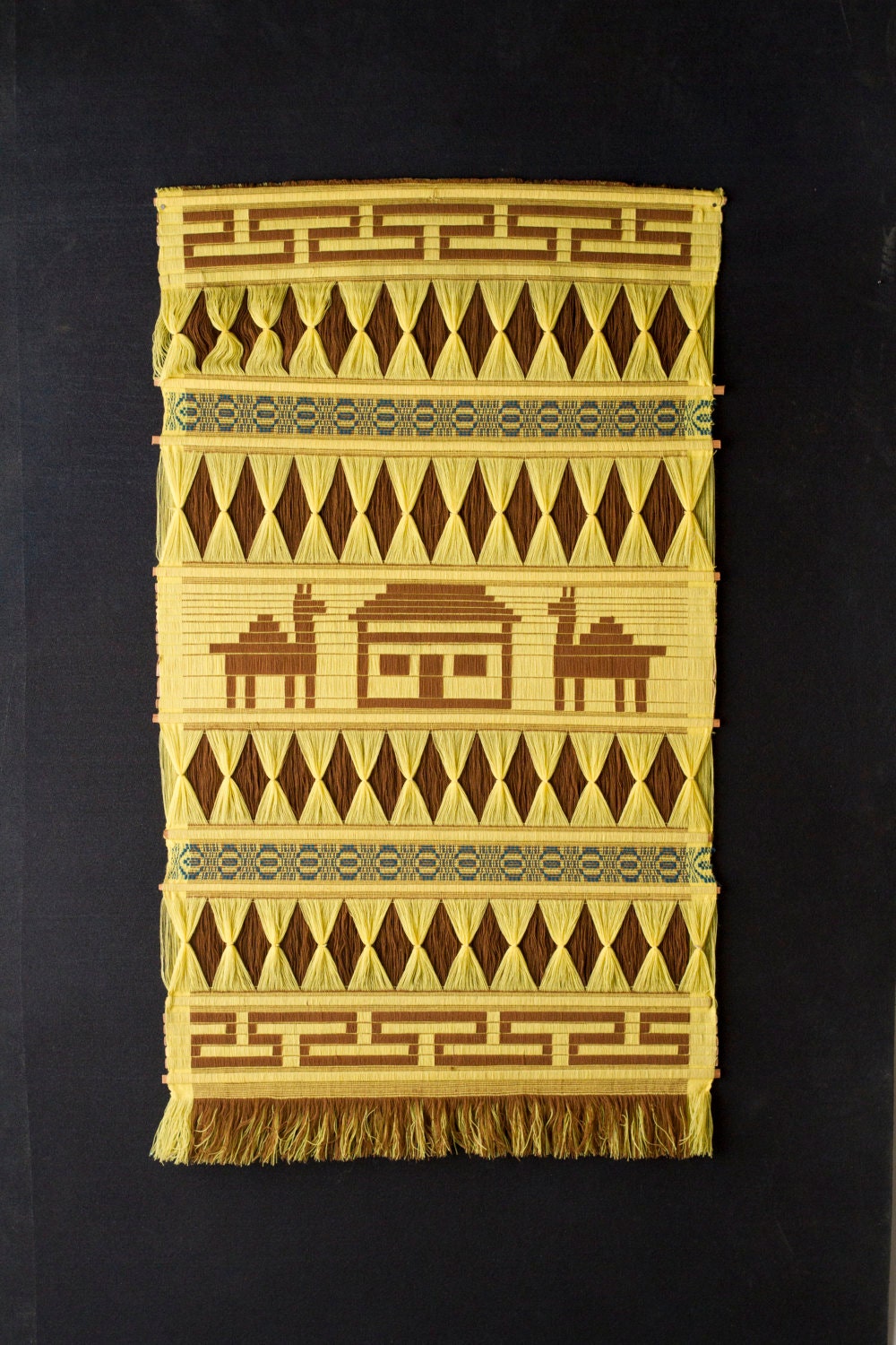 Peruvian Woven Wall Hanging Large Yellow Brown Alpaca