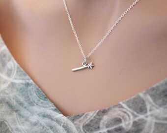 Sterling Silver Magic Wand Necklace, Silver Fairy Wand Charm Necklace, Fairy Wand Necklace, Magical Wand Necklace, Tiny Fairy Wand Necklace