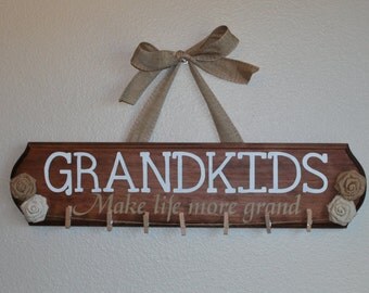GRANDKIDS Sign - Grandchildren Sign - Make Life More Grand - Painted Wood Sign - Burlap Flower Sign - christmas gift - Grandparents Gift