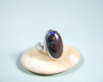 Boulder Opal Ring, Bezel Setting, Sterling Silver, Handmade Jewelry, Australian, Womans, Koroit, Natural Gemstone, Gift