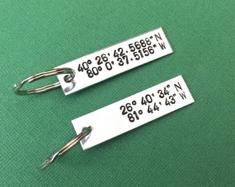 Coordinate Keychains - Set of 2 - GPS Latitude & Longitude - Long Distance Relationship - Anniversary Gifts - Custom Hand Stamped - Man Gift