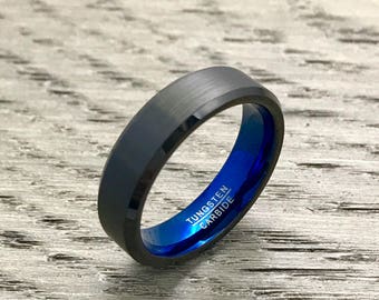 Mens Tungsten Wedding Band, 6mm Tungsten Band, Blue Tungsten, Brushed Finish, Comfort Fit, Unisex Tungsten ring, Packaged Gift, Promise Ring