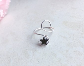 Star Ring, Knuckle Ring, Toe Ring, Adjustable, Sterling Silver, Wire Ring, Simple, Midi Ring, Pinky Ring, Bridesmaids, Statment, Thin Ring