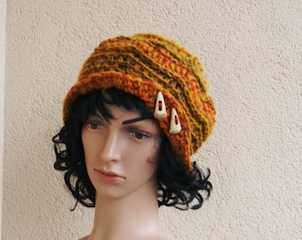 Flower freeform Crochet Hat, GINGER, pink,green,red,yellow