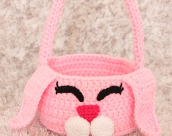 Crochet Easter Basket - Crochet Bunny Gift Basket - Pink Easter Basket - Baby Easter Basket - Toddler Easter Basket - Bunny Basket