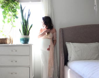Maternity gown / maternity dress / convertible baby shower dress- The fitted wrap with lace