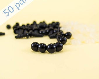 6mm Black Safety Eyes - 50 pairs -- craft eyes, amigurumi eyes, plastic eyes, toy eyes, plastic eyes for dolls and stuffed animals