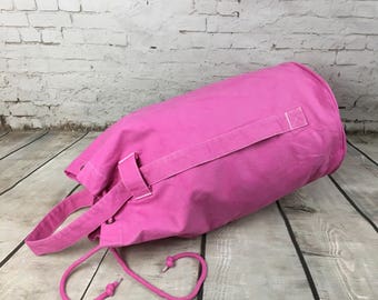 SALE Rucksack, duffle bag, sailor bag, Luggage sack, hand dyed pink cotton canvas bag