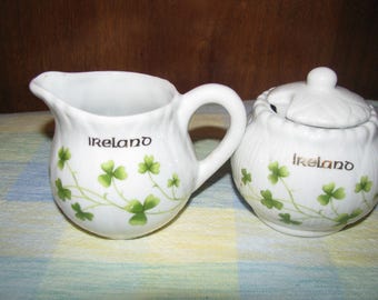 Vintage "Ireland" creamer and sugar set with shamrocks