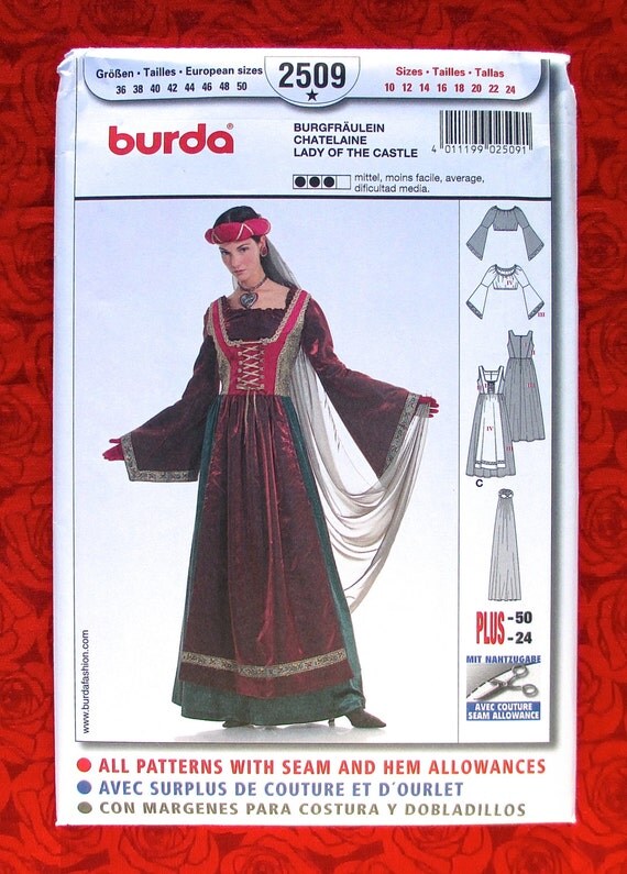 Burda Sewing Pattern 2509 Medieval Long Gown by AlicesSewingCorner
