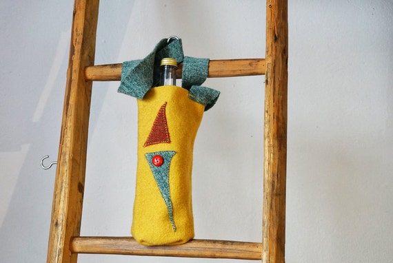 yellow Drinking Bottle Wrap I Bottlesleeve I Glassbottlecoat I for all sizes I yellow wool bottle wrapper