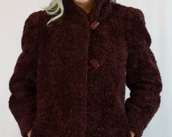 Vintage 60s Burgundy Faux Shearling Coat